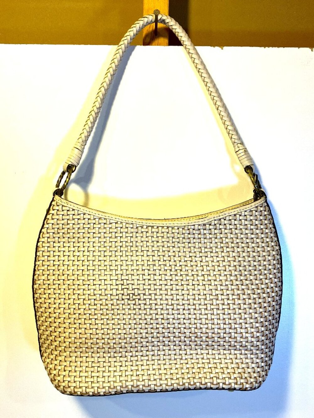 PATRICIA NASH Cream/Chalk Woven Leather Shoulder Hobo Bag